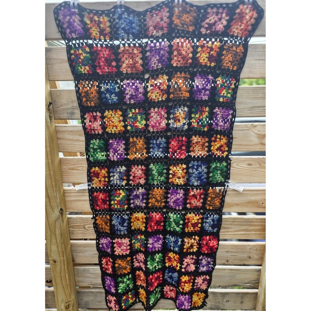 Vintage Hand Crocheted Granny Square Afghan Throw Cottagecore Multicolor 31x56
